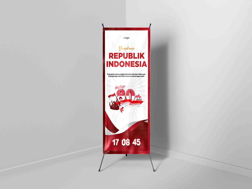 X Banner Putih dengan Logo 80 Tahun Indonesia - Image 1