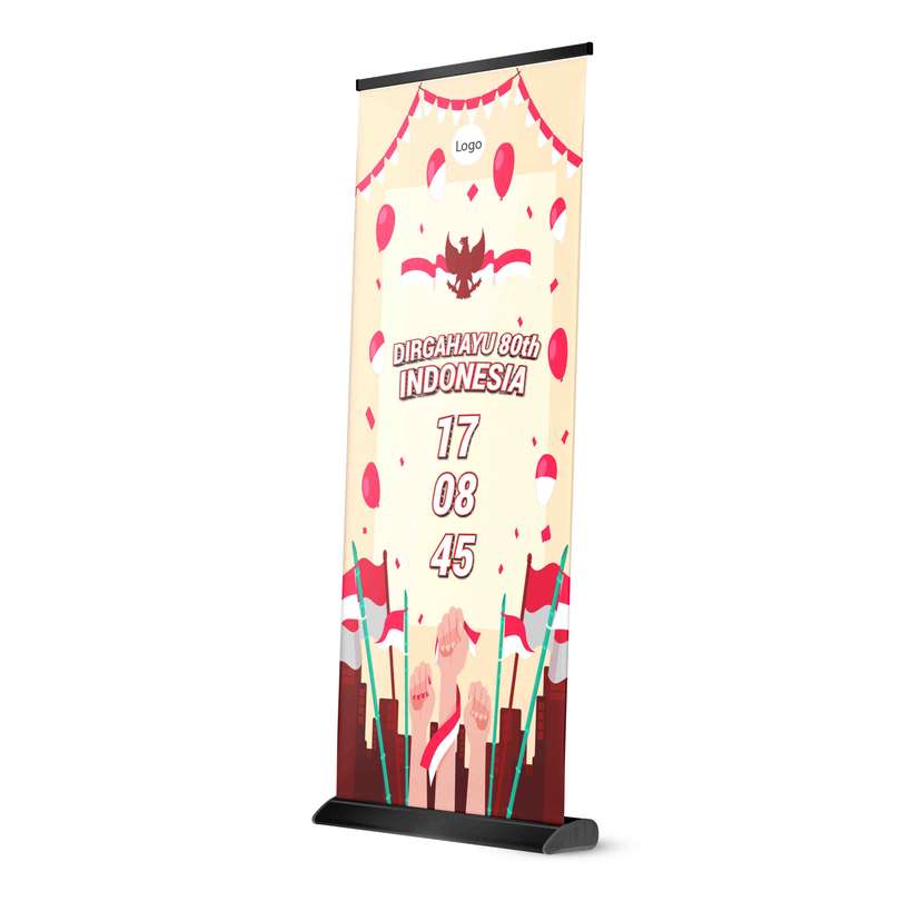Roll Up Banner Dirgahayu 80th Indonesia Semangat Rakyat & Kemeriahan Merah Putih - Image 1