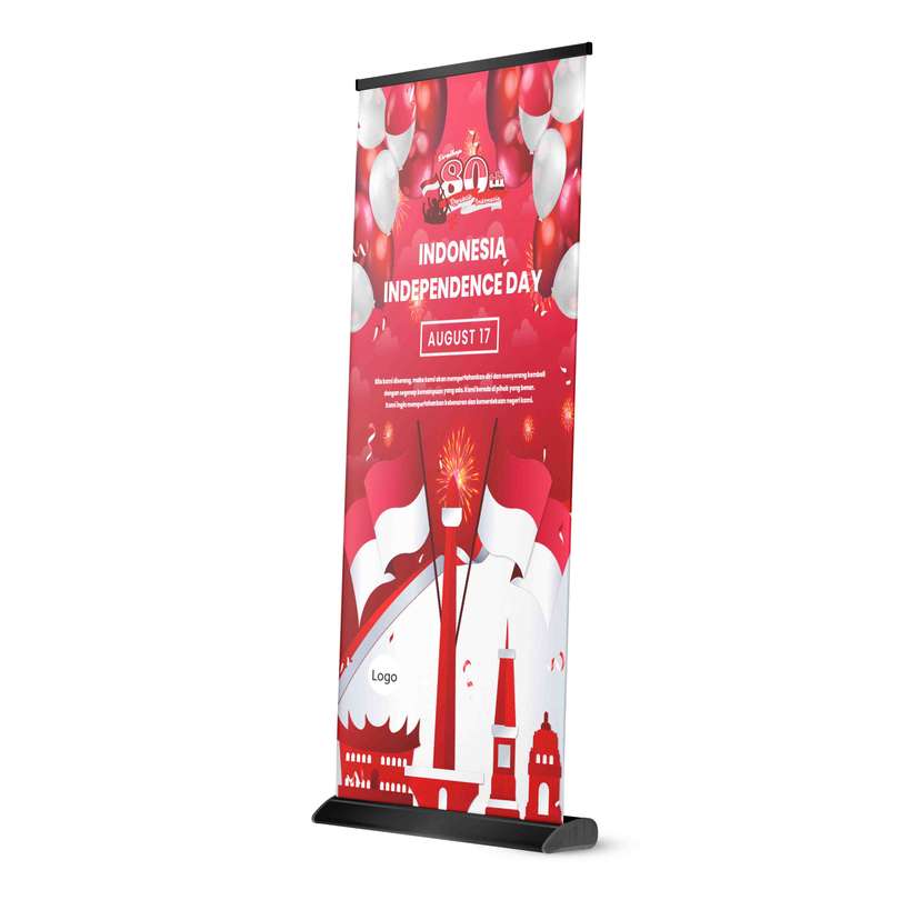 Roll Up Banner Indonesia Independence Day Desain Landmark & Balon Penuh Semangat - Image 1