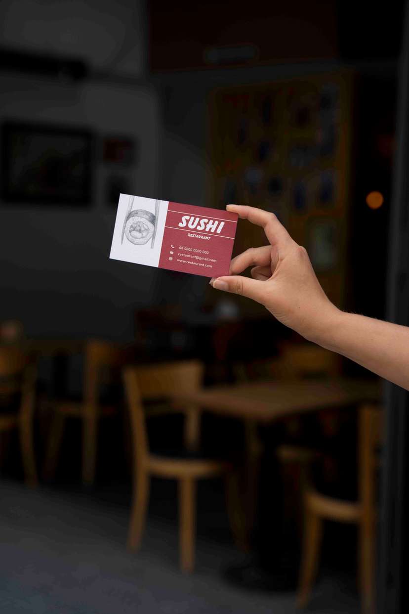 Kartu Nama Sushi Restaurant Dengan Warna Merah Putih - Image 1