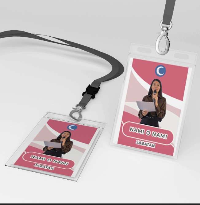 ID Card Merah Muda Profesional dengan Wave Pattern - Image 1