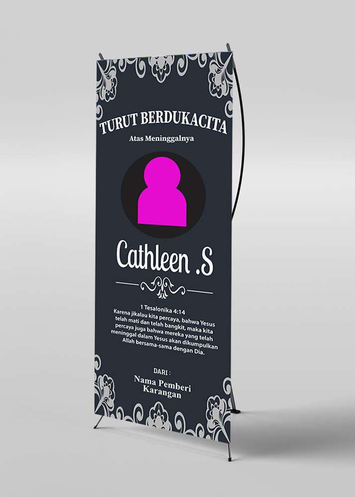 X Banner Berduka Cita Nuansa Hitam Abu dengan Detail Bunga Cantik - Image 1