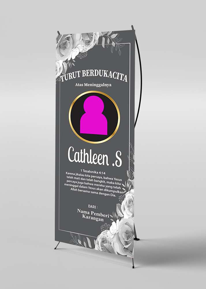 X Banner Turut Berduka Cita Elegan Latar Abu dan Bunga Monokrom Cantik - Image 1