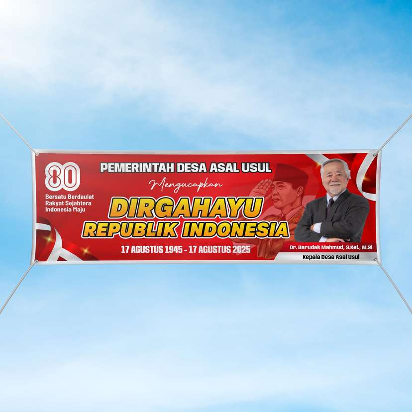 Baliho HUT RI 80 Tahun Merah Formal dengan Foto Pejabat - Image 1