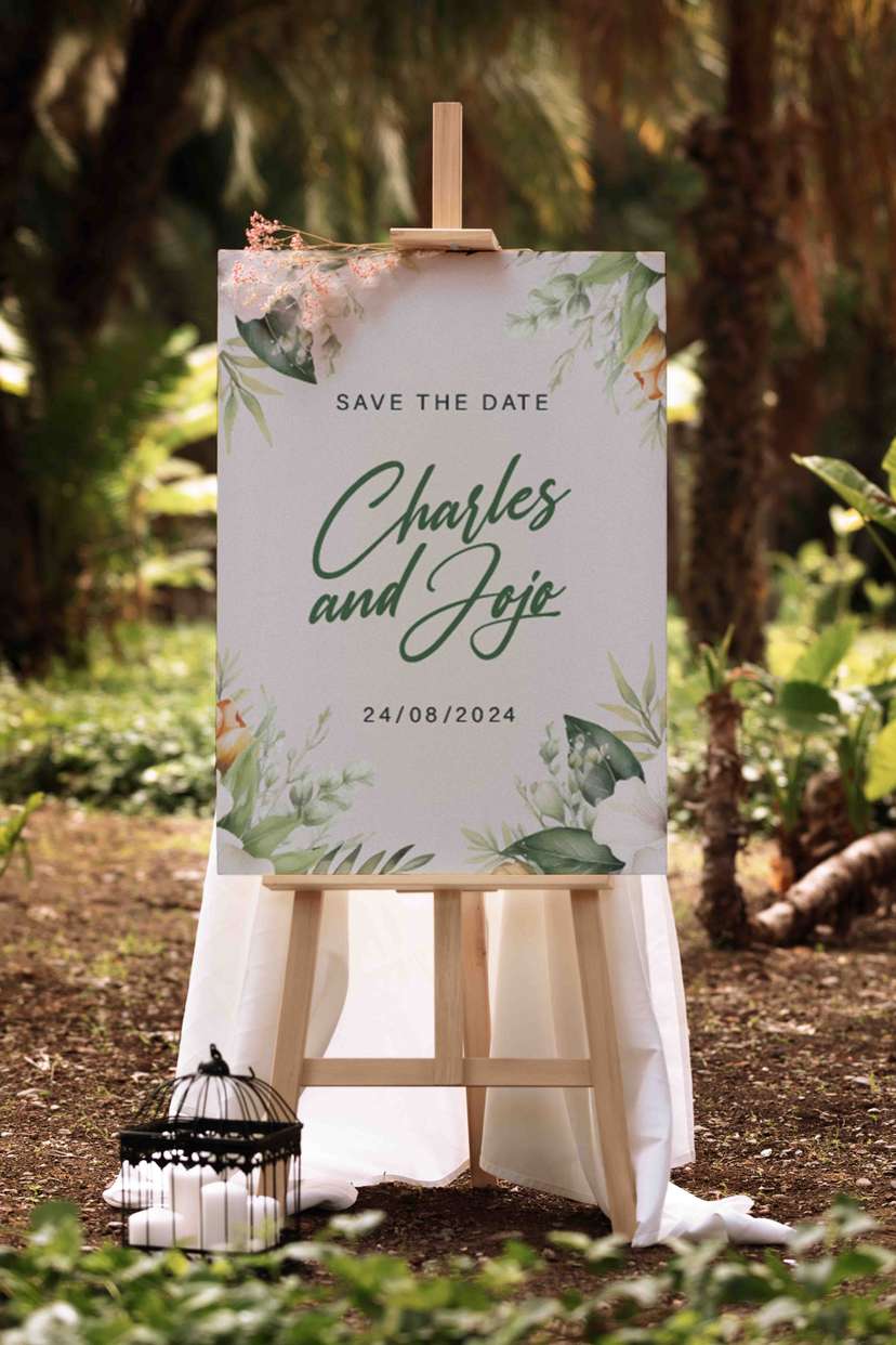 Wedding Sign Floral Pastel Desain Cantik dan Romantis untuk Save The Date - Image 1