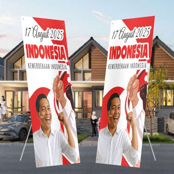X Banner Ceria Kemerdekaan dengan Senyum Penuh Semangat - Image 1
