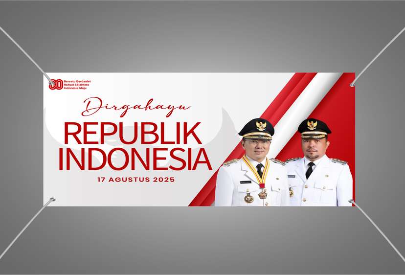 Baliho Kemerdekaan Latar Bendera Berkibar dan Siluet Garuda - Image 1