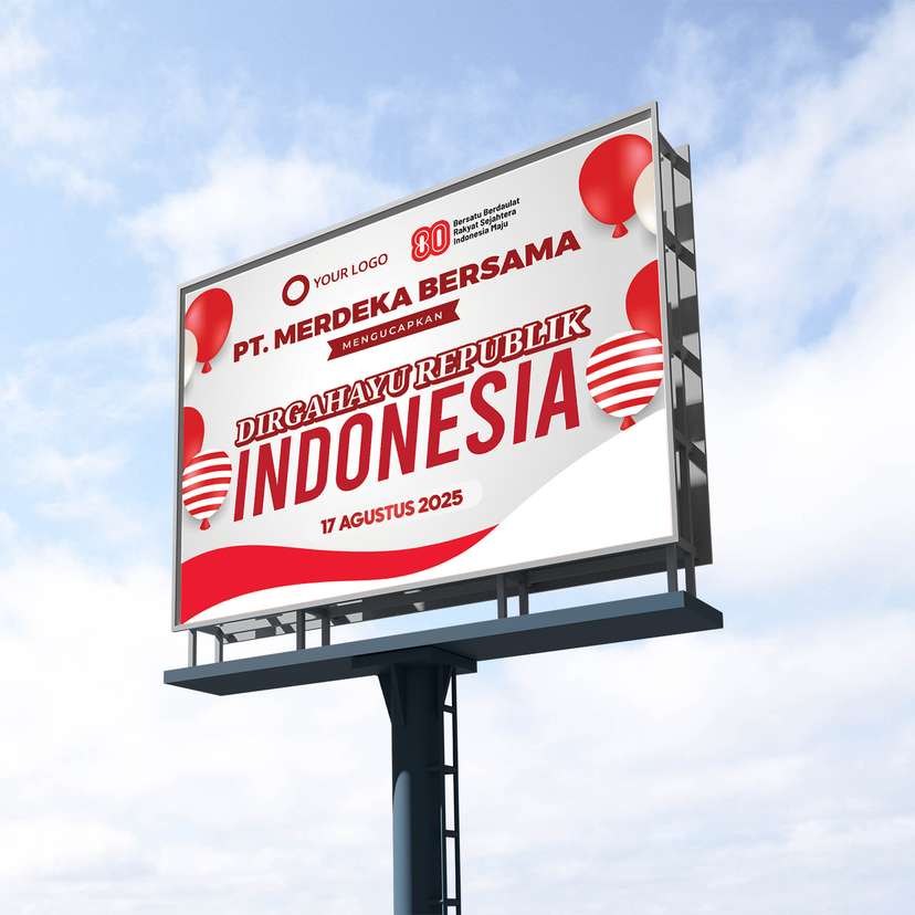 Baliho Ucapan Kemerdekaan Dirgahayu RI Putih Dengan Ornament Ballon - Image 1