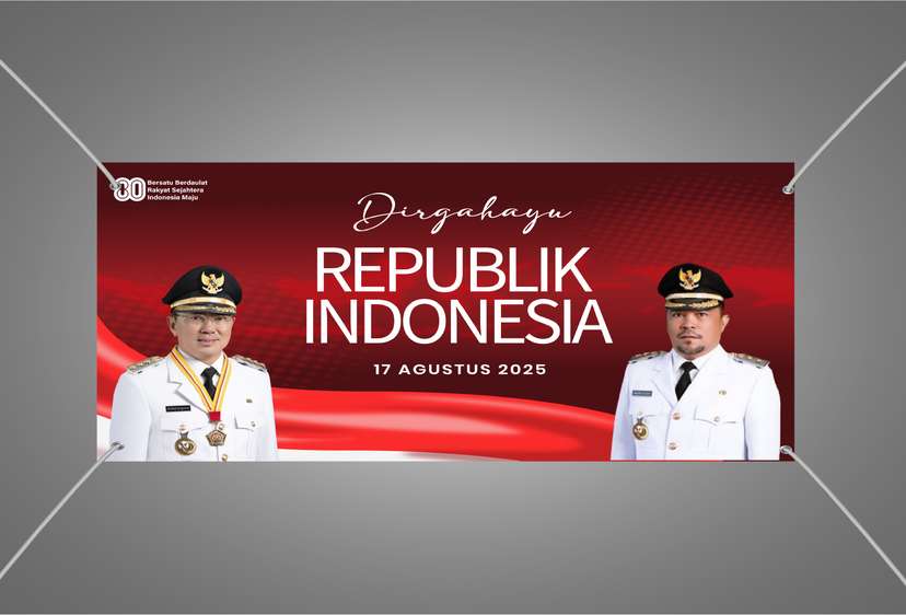 Baliho Kemerdekaan Latar Merah Gelap Bertekstur dengan Ombak Bendera - Image 1