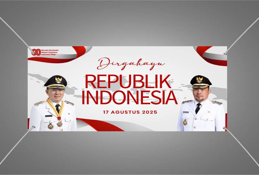 Baliho Kemerdekaan Elegan Nuansa Merah Putih dan Potret Pejabat Daerah - Image 1