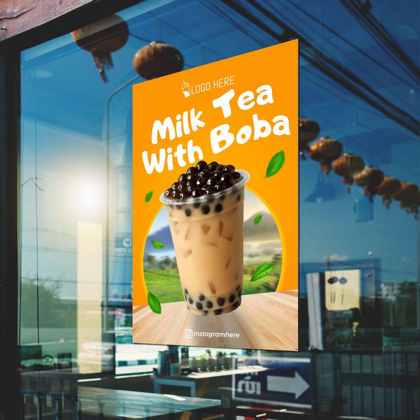 Poster Promo Minuman Milk Tea Boba Dengan Background Orange - Image 1