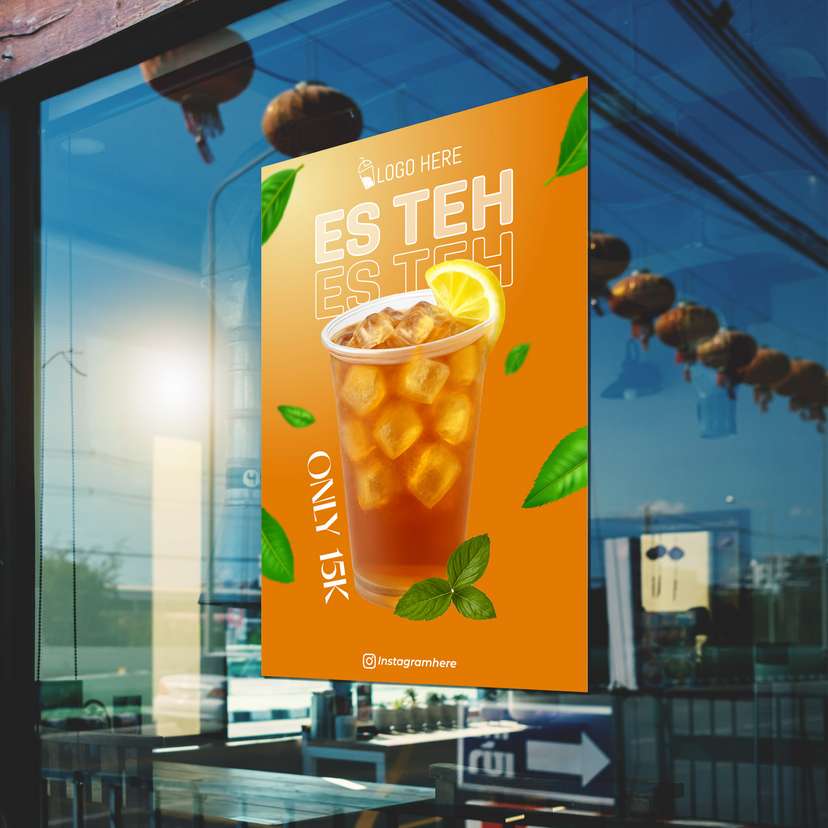 Poster Promo Minuman Es Teh Dengan Background Kuning Orange - Image 1