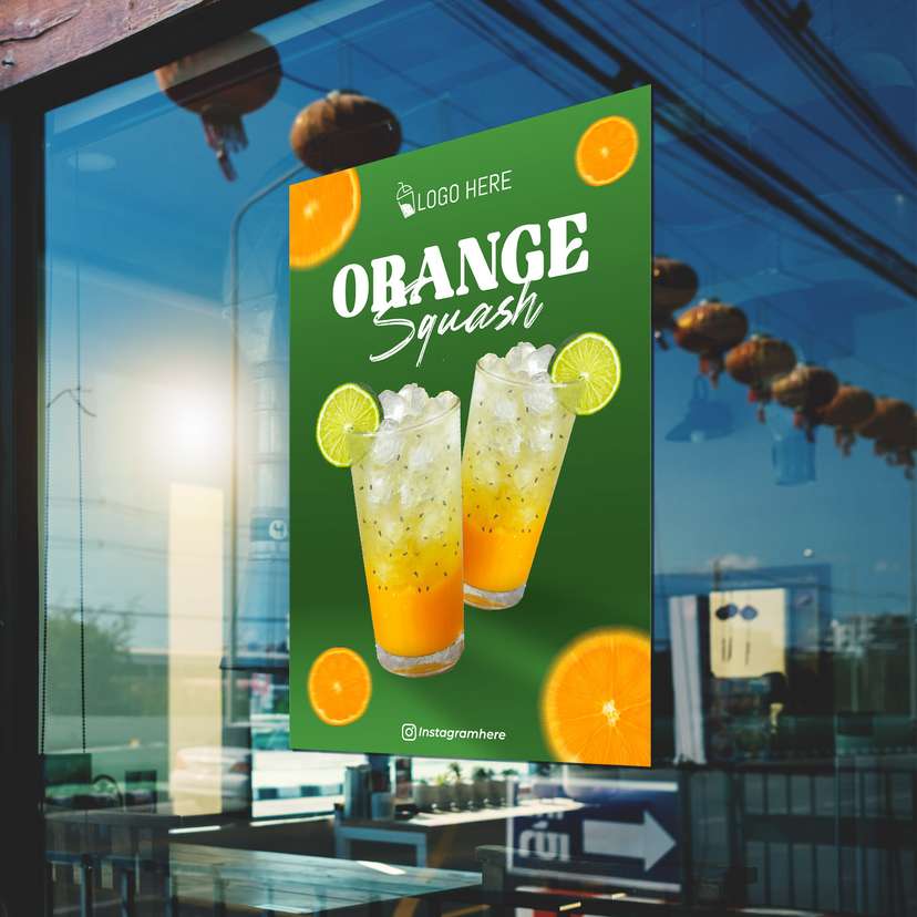 Poster Promo Minuman Orance Squash Dengan Background Hijau - Image 1