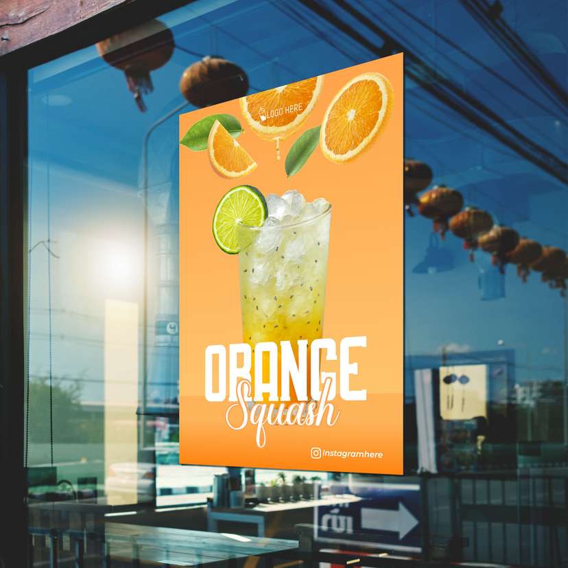Poster Promo Minuman Orange Squash Dengan Background Kuning - Image 1