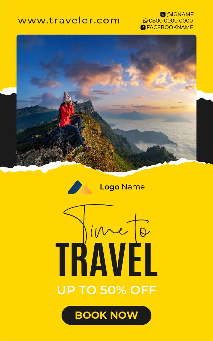 Mini Standing Banner Untuk Travel dengan Tema Time To Travel - Image 1