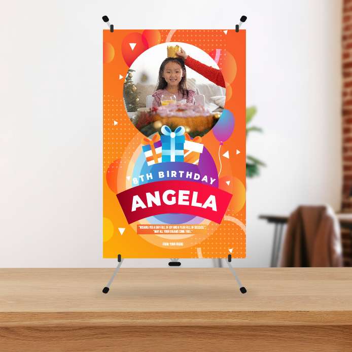 Mini Standing Banner Ulang Tahun Anak 8 Tahun Ceria Warna-warni - Image 1
