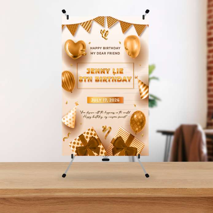 Mini Standing Banner Ulang Tahun 8 Tahun Gold Luxury Style - Image 1