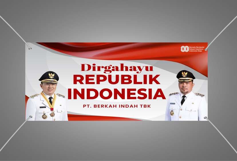 Baliho Dirgahayu RI dengan Latar Bendera Merah Putih Berombak Elegan - Image 1