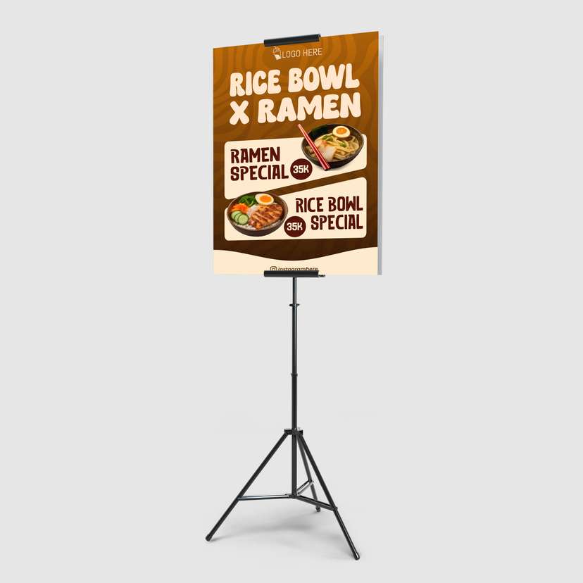 Foamboard Promo Makanan Rice Bowl x Ramen Dengan Warna Dominan Coklat - Image 1