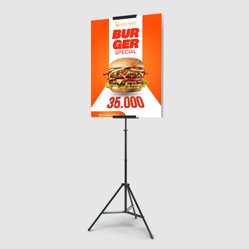 Foamboard Promo Makanan Burger Dengan Warna Putih Orange - Image 1