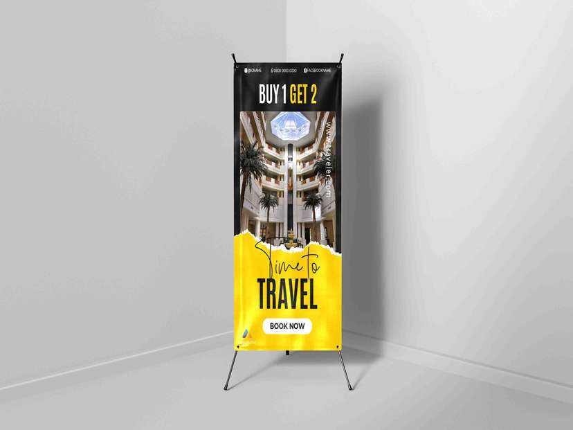 X Banner Travel untuk Promosi Warna Hitam dan Kuning - Image 1