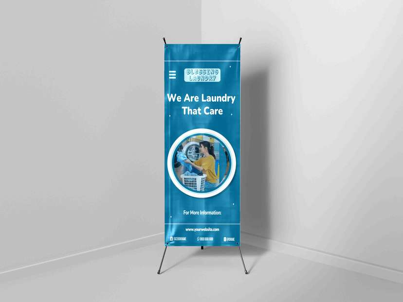 X Banner Laundry Model Mesin Cuci Warna Biru - Image 1