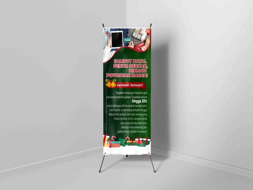 X Banner Promosi Warna Hijau Nuansa Natal - Image 1
