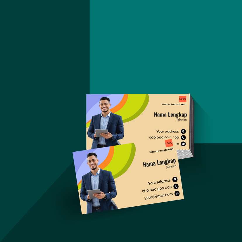 Kartu Nama Kreatif Bernuansa Cerah dengan Aksen Oranye, Hijau, dan Ungu, Cocok untuk Identitas Bisnis - Image 1