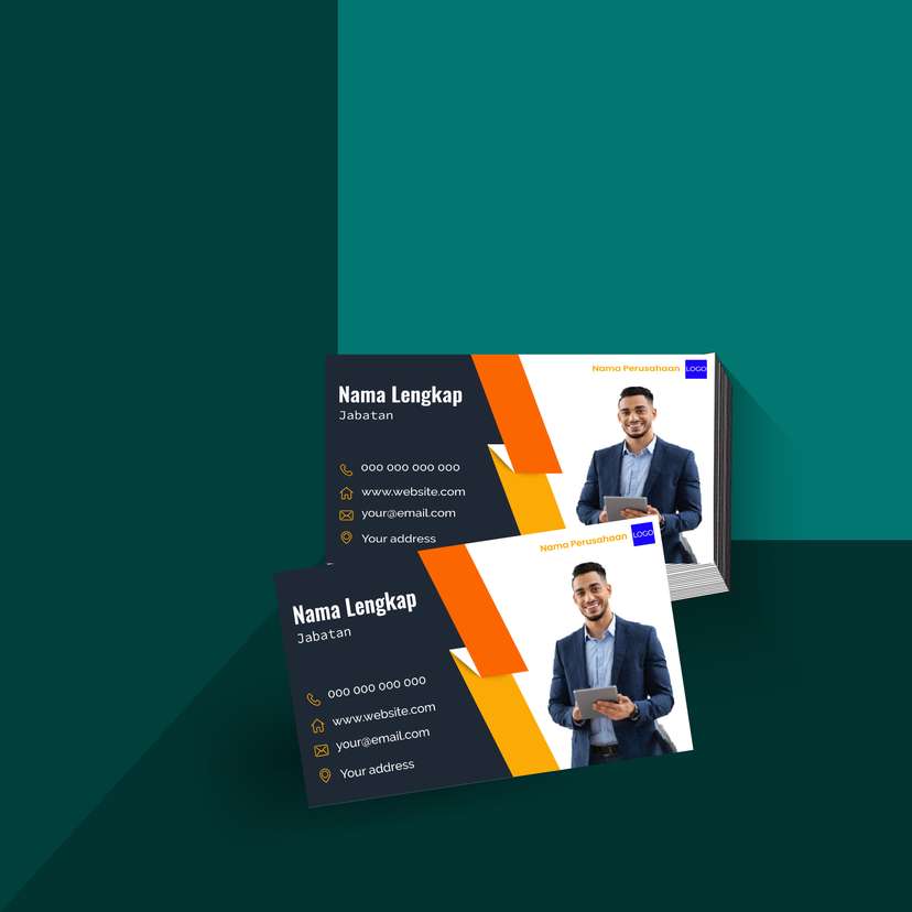 Kartu Nama Formal Bernuansa Gelap dengan Aksen Oranye Terang untuk Tampilan Modern - Image 1