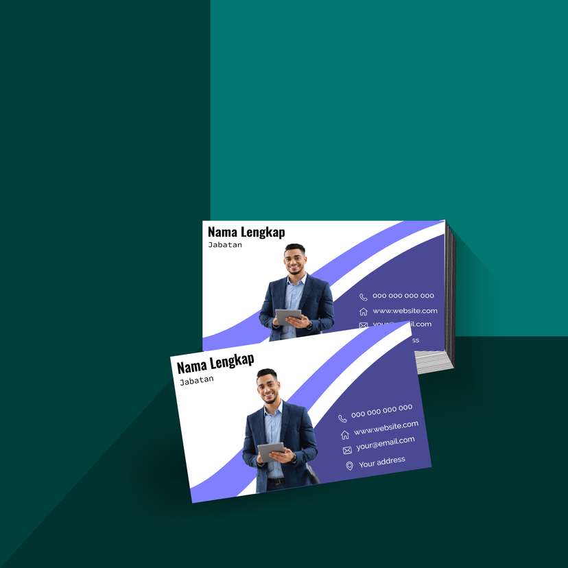 Kartu Nama Minimalis Bernuansa Biru Ungu dengan Garis Bergelombang Putih untuk Tampilan Elegan Profesional - Image 1