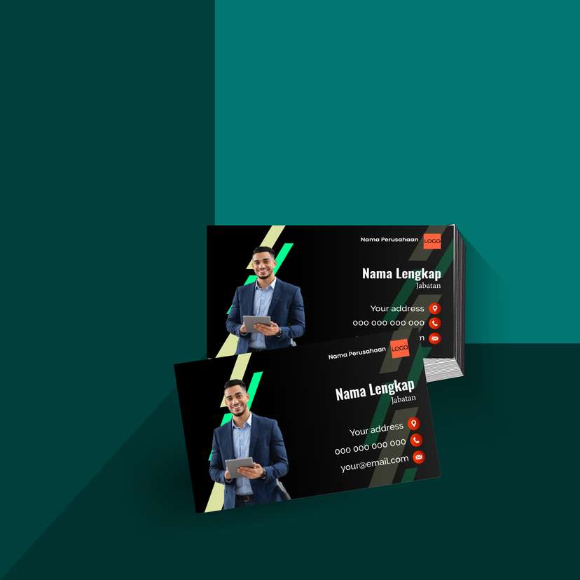 Kartu Nama Profesional Bernuansa Hitam Elegan dengan Aksen Garis Neon Hijau dan Krem untuk Tampilan Futuristik, Modern dan Berkelas - Image 1