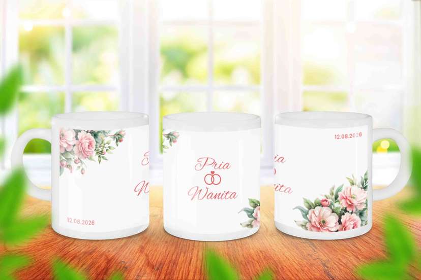 Souvenir Wedding Mug Pernikahan Elegan dengan Nuansa Floral Modern - Image 1
