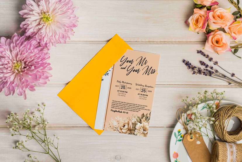 Undangan Pernikahan Floral Vintage Nuansa Coklat Klasik Elegan - Image 2