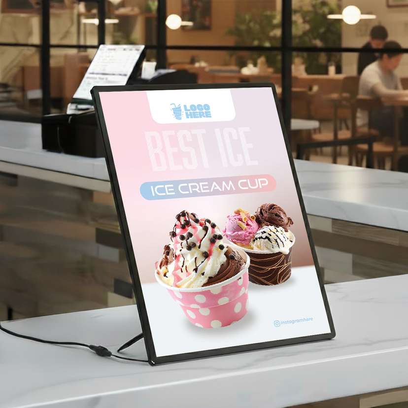 Slim LED Menu Ice Cream Cup Variant Rasa Dengan Pink Soft - Image 1