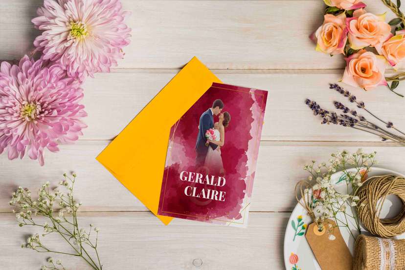 Undangan Pernikahan Merah Maroon Gold Dengan Foto - Image 1