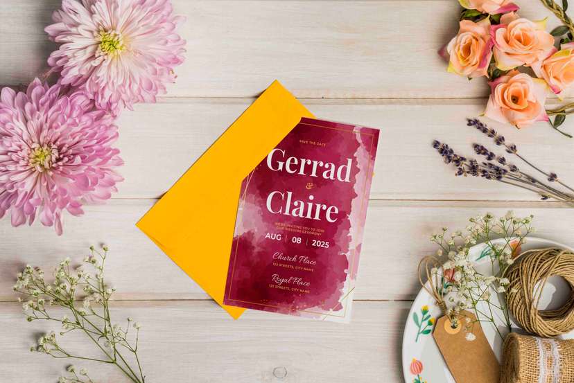 Undangan Pernikahan Merah Maroon Gold Dengan Foto - Image 2