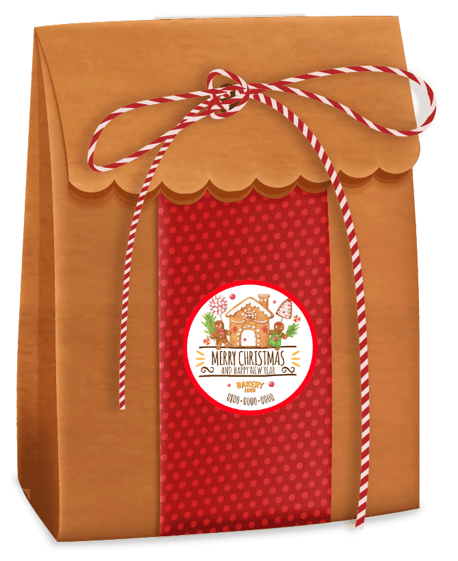 Stiker Merry Christmas Desain Gingerbread House untuk Kemasan Kue dan Hampers Natal - Image 1