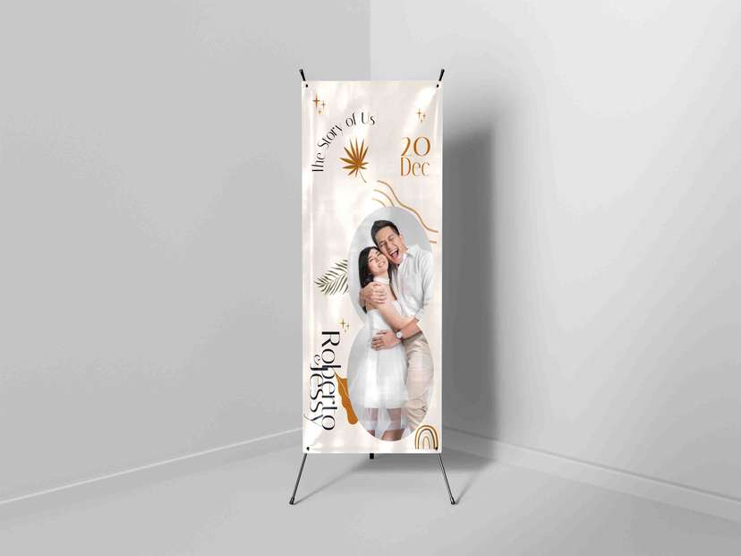 X Banner Wedding Beige Modern Desain Minimalis Elegan untuk Kisah Cinta Abadi - Image 1