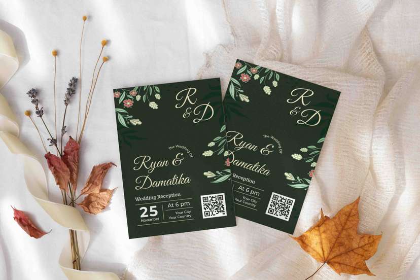 Undangan Wedding Floral Hijau Emerald - Image 2