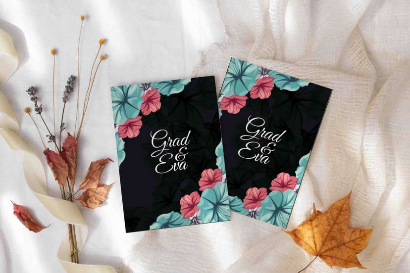 Undangan Pernikahan Elegant Hitam dengan Bunga - Image 1