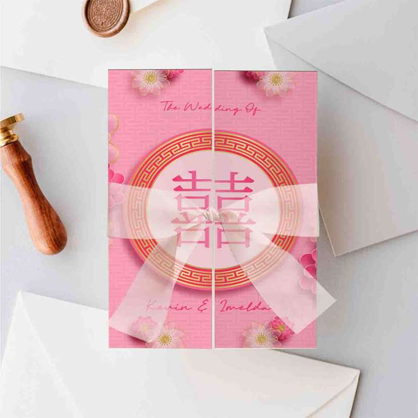 Undangan Pernikahan Lipat Tiga Elegan Nuansa Pink Oriental - Image 2