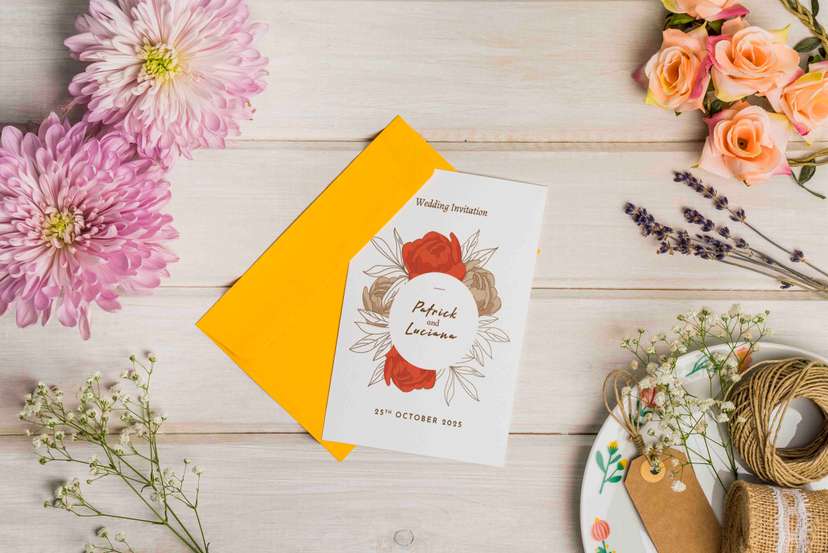 Wedding Invitation Red Gold Rose - Image 1