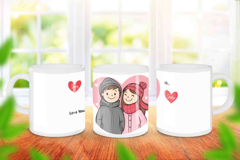 Mug Souvenir Pasangan Dengan Gambar Couple Ditengah dengan Love - Image 1