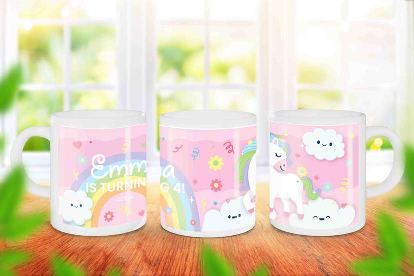Mug Souvenir Ulang Tahun Unicorn Pelangi PInk - Image 1