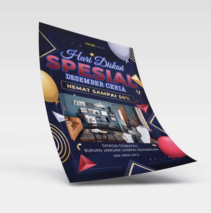 flyer hari diskon spesial desember ceria merah hitam kuning ceria elegan - Image 1
