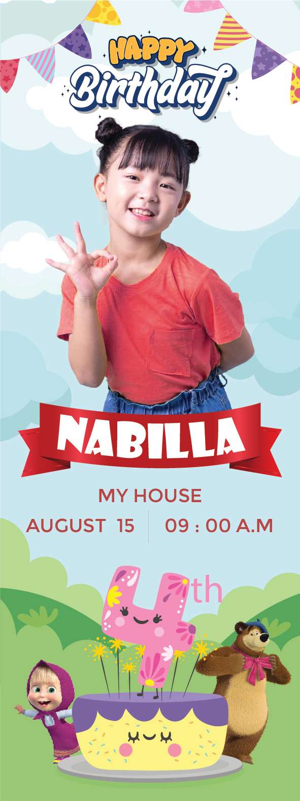 Standing Banner Ulang Tahun Masha and The Bear - Image 1