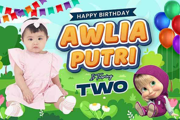 Baliho Hari Ulang Tahun Anak Masha and The Bear - Image 2