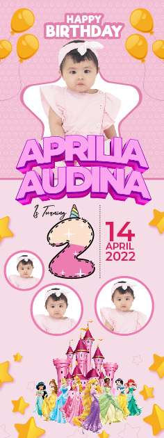 Standing Banner Hari Ulang Tahun Anak Princess - Image 1
