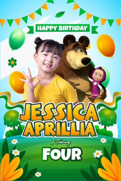 Baliho Hari Ulang Tahun Anak Masha and the Bear - Image 1