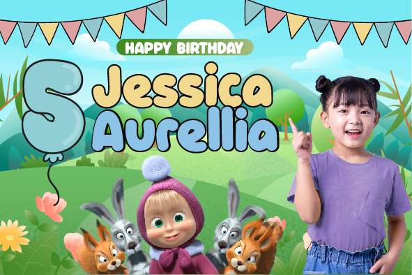 Baliho Hari Ulang Tahun Anak Masha and The Bear - Image 1